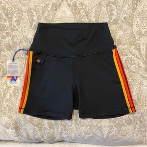 Aviator Nation 5 Stripe Rainbow Hi-Rise Biker Short Black